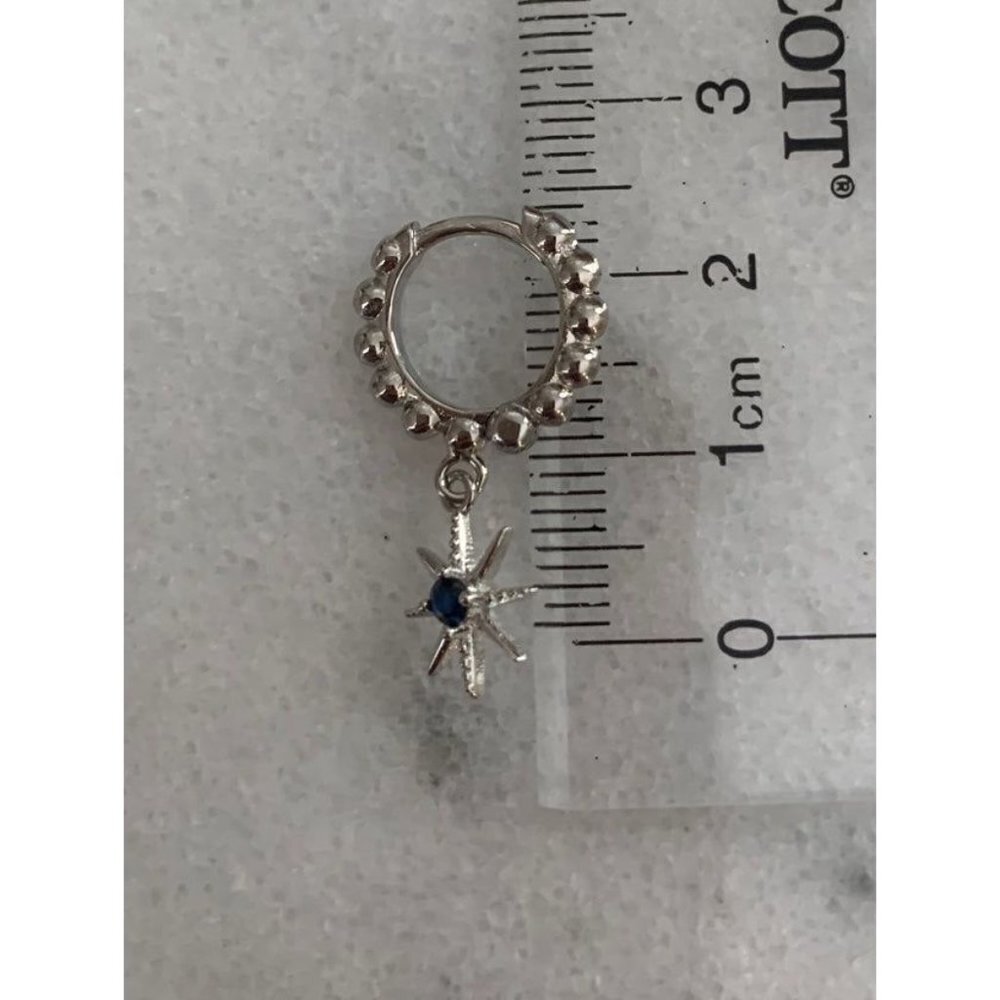 Sterling Silver Beaded Crystal Star Dangle Huggie Hoop Earrings - Picture 2 of 3